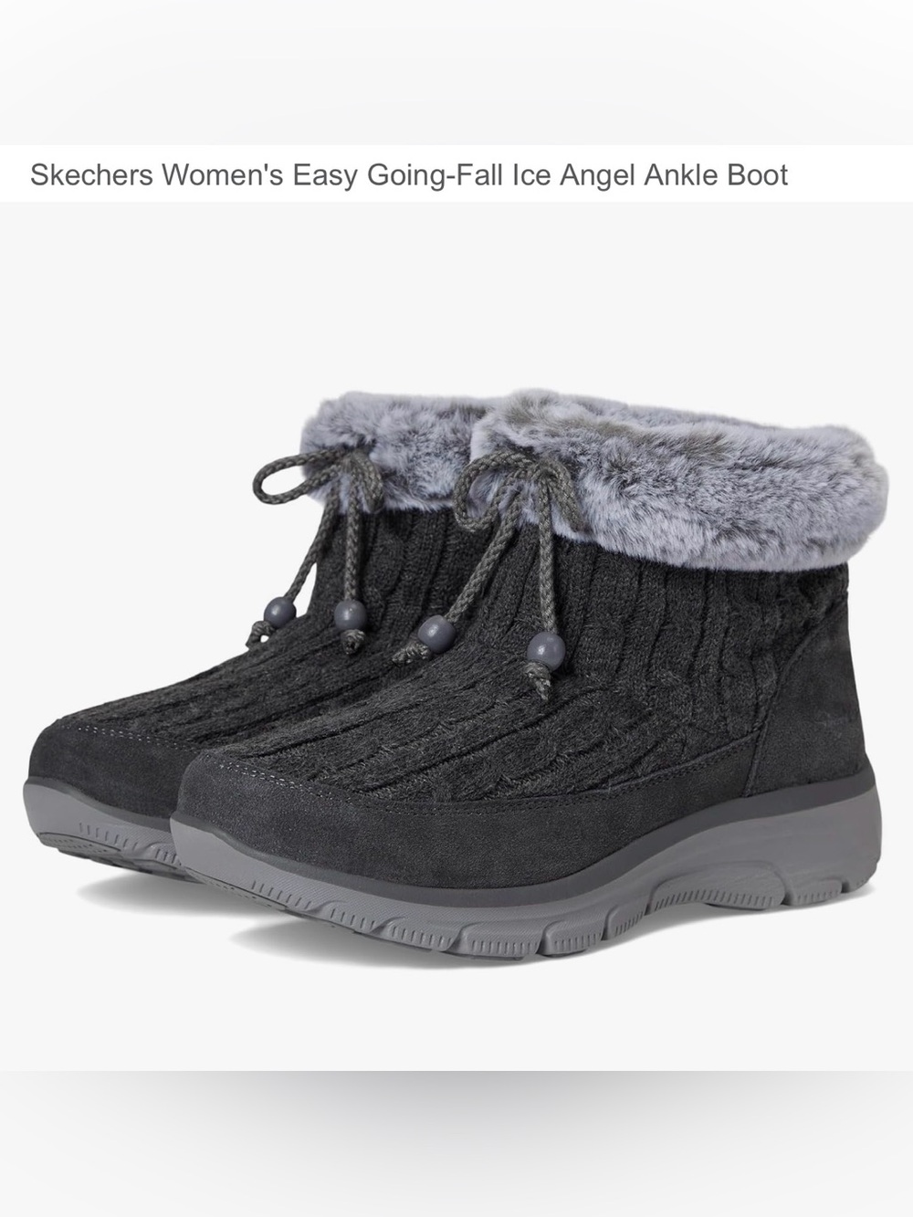Skechers easy going fall ice-Angel Charcoal Gray Faux-Fur Cuff Winter Ankle Boot